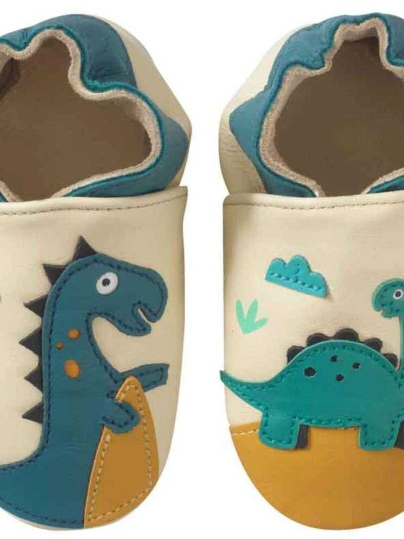 Chaussons bébé cuir souple Théodore et Isaure les dinosaures Beige