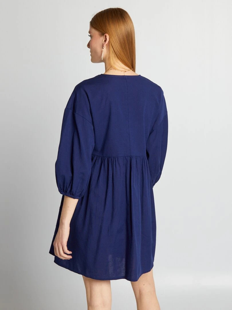 Robe avec motifs brodés lin mélangé   Bleu