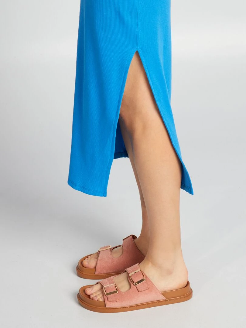 Robe longue en maille côtelée   Bleu