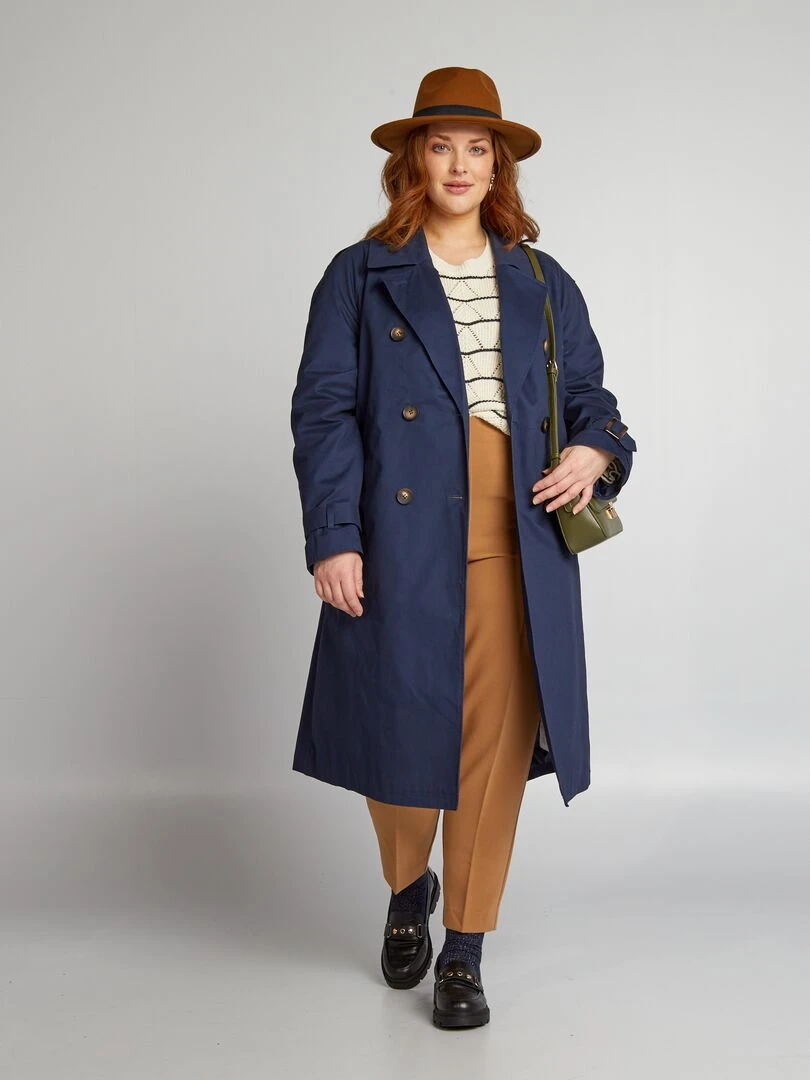 Pull ajouré à col rond Beige/bleu marine