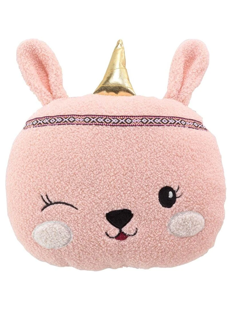 Coussin peluche fantaisie 30 x 30 cm Licorne etoile Rose