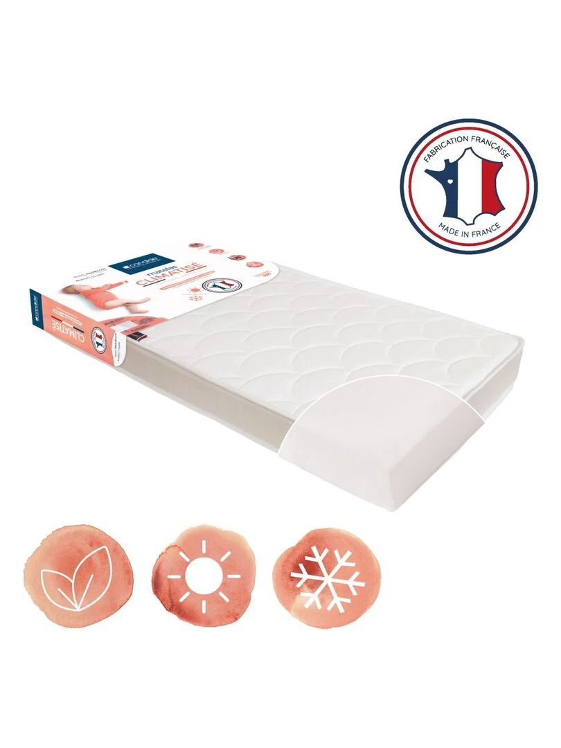 Matelas bébé Climatisé 2 faces   70 cm x 140 cm x 11 cm   Blanc