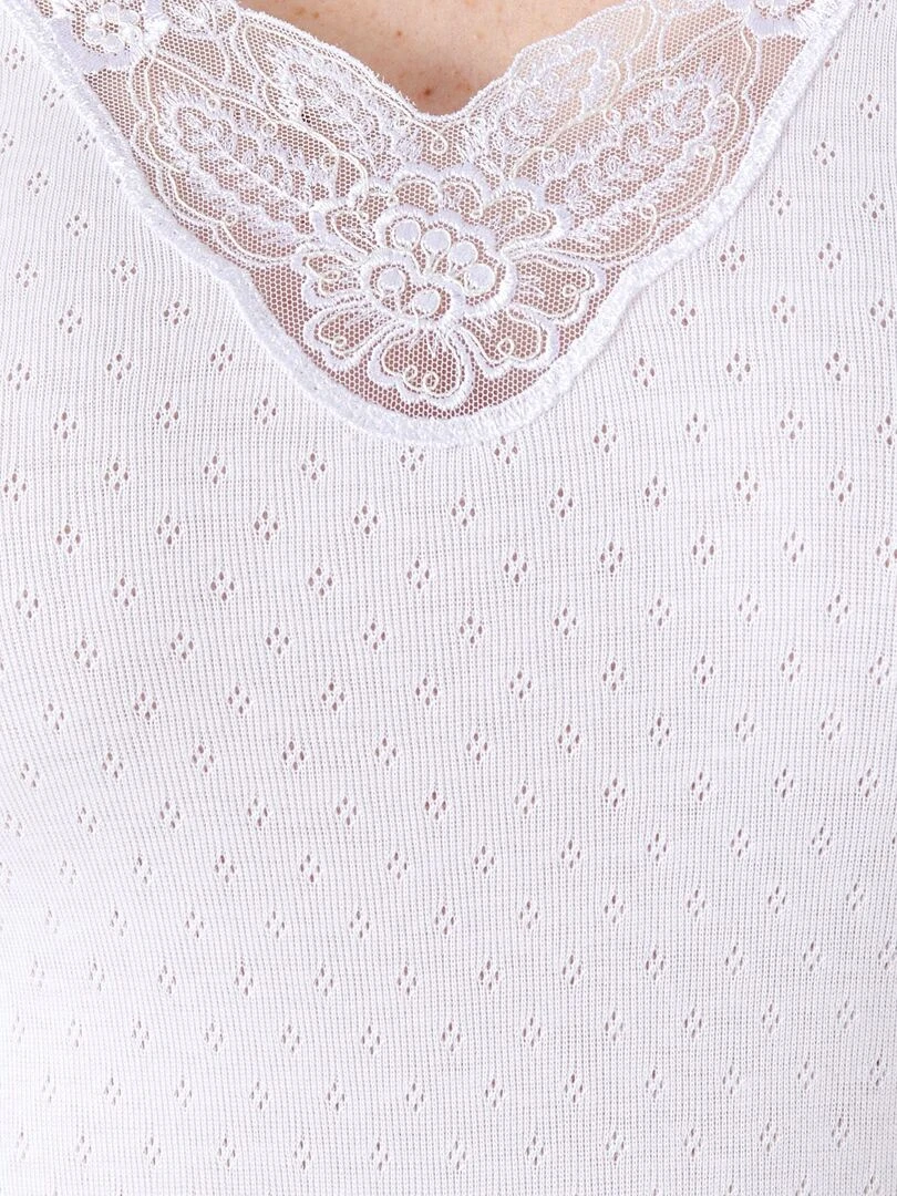 T shirt manches longues maille ajourée Thermolactyl   Damart   Blanc