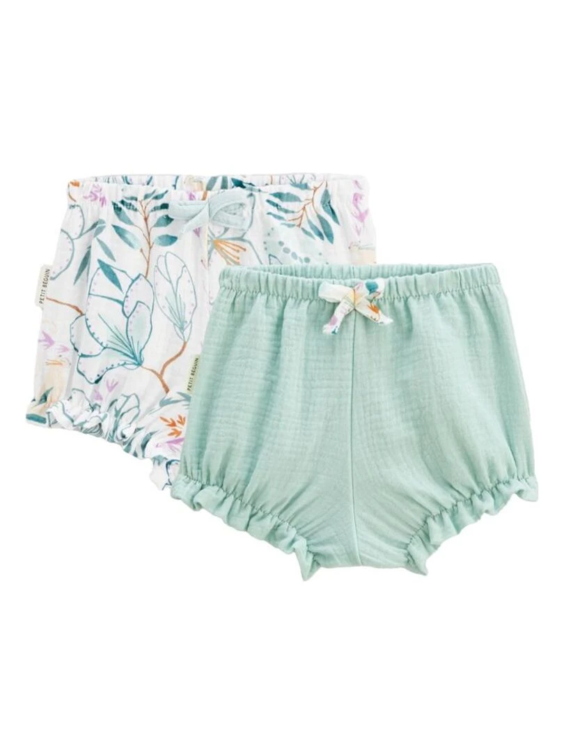 Lot de 2 bloomers bébé en gaze de coton Patroika Vert