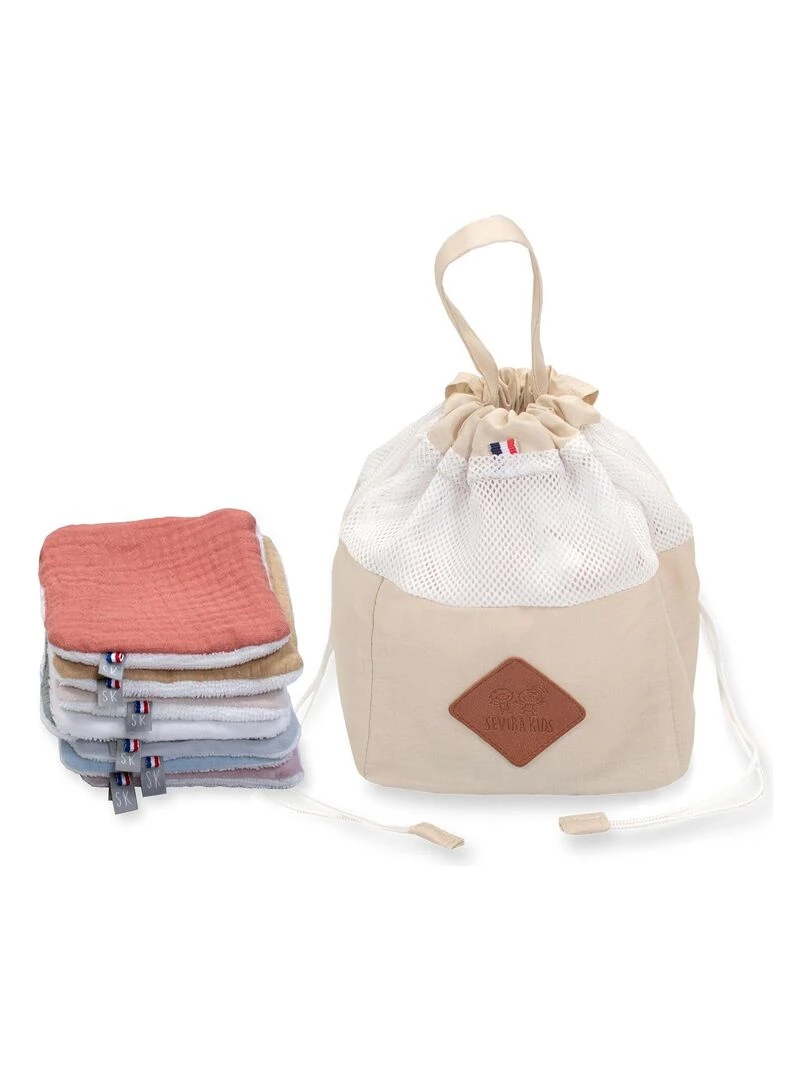 Pochon distributeur et ses 8 lingettes lavables Jeanne Beige