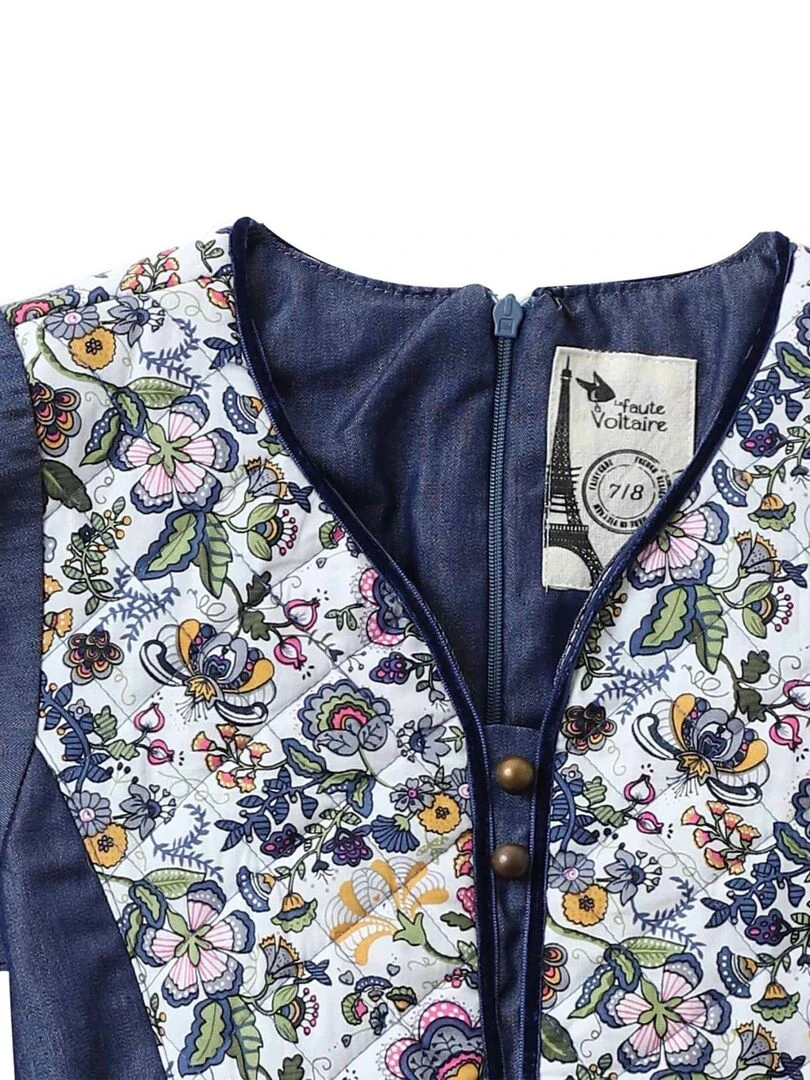 Robe Intersaison Coton Bleu Fleurie Liberty Rose Fille  MARGOT   'LA FAUTE A VOLTAIRE'   Bleu