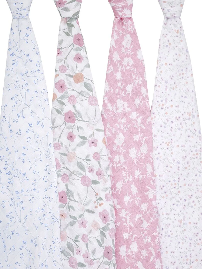 Lot de 4 maxi langes en coton Ma Fleur (120 x 120 cm) Rose