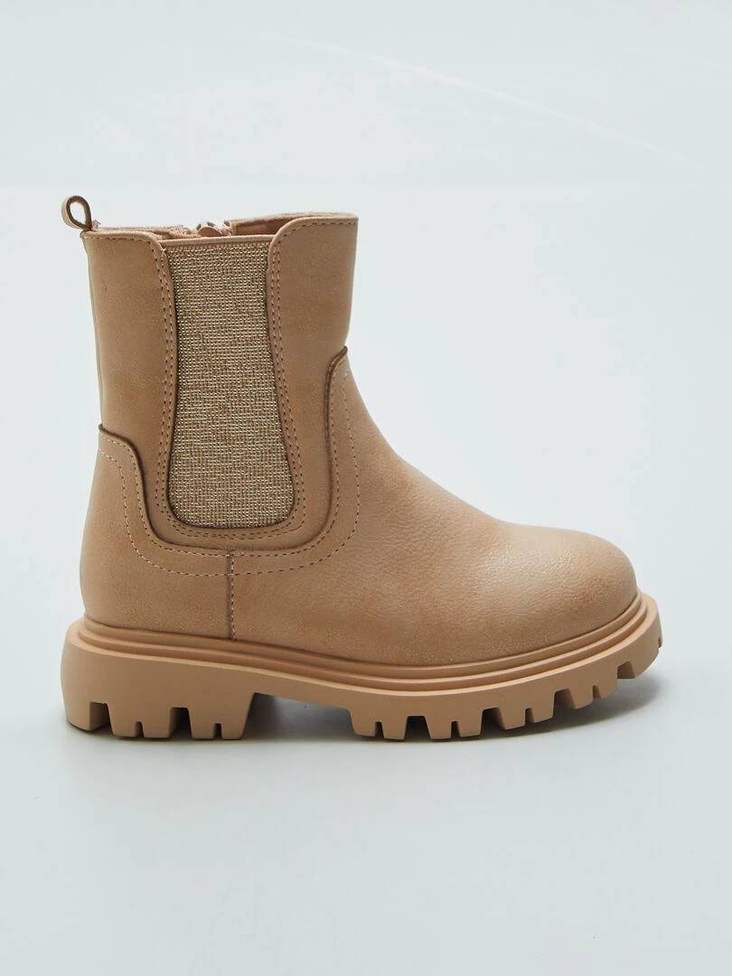 Boots chelsea avec semelle crantée Beige