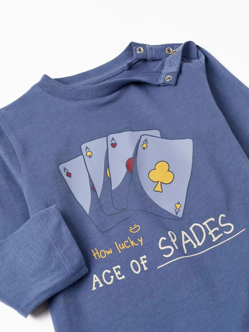 T shirt à manches longues en coton pour bébé garçon 'Ace of Spades' manches longues  ACE CLUBS   Bleu