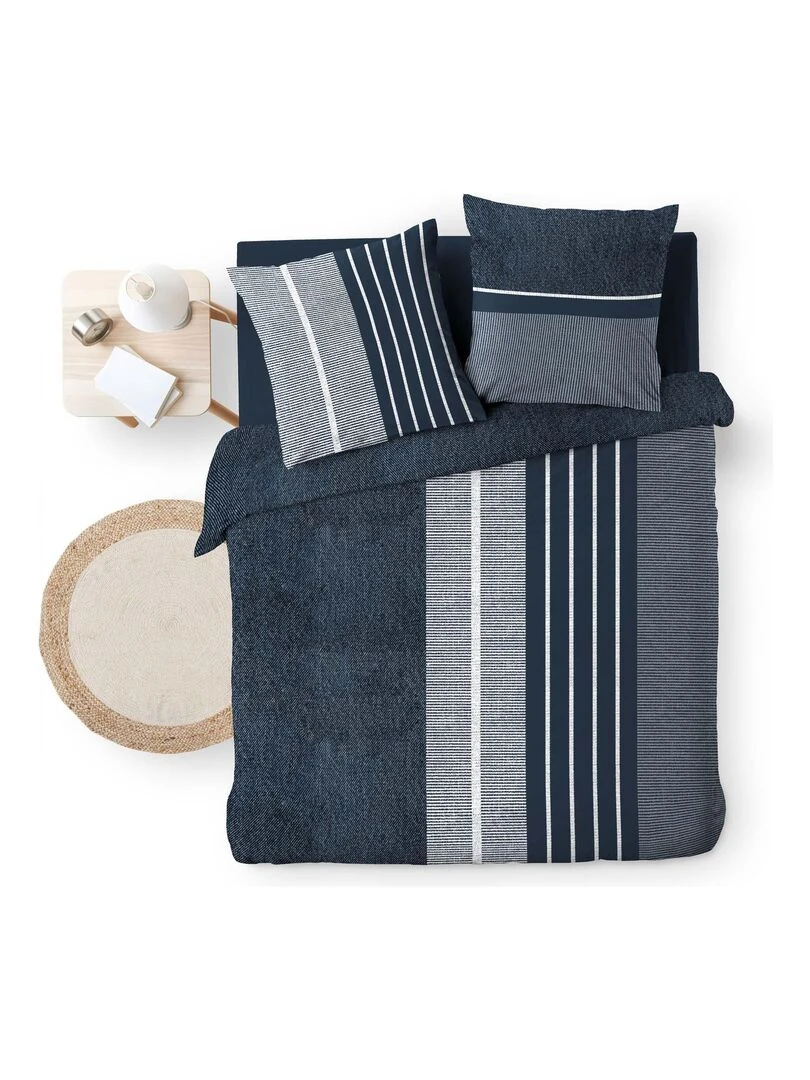 Housse de couette + 2 taies 220 x 240 cm Blueline Bleu