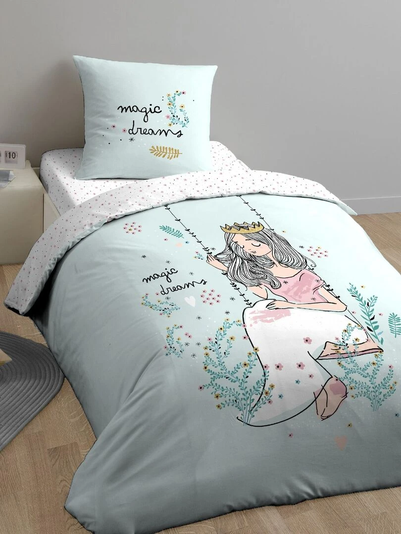 Parure de couette 2 pièces Reversible 140x200 cm 100% Coton Bio 57 fils Magic Multicolore