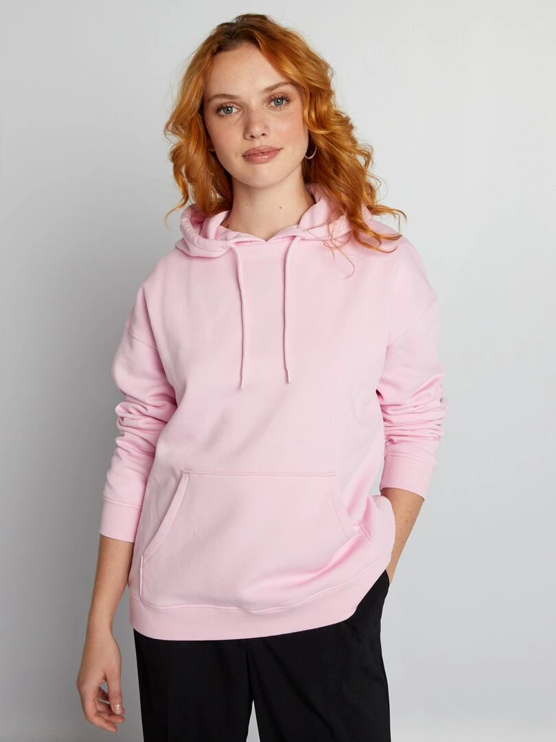 Sweat à capuche en molleton uni Rose
