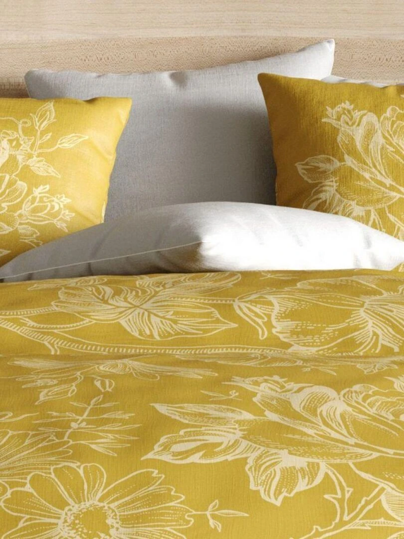 Housse de couette 240x260 cm + 2 taies d'oreiller 63x63 cm Coton Bio Victoria Ocre   Jaune