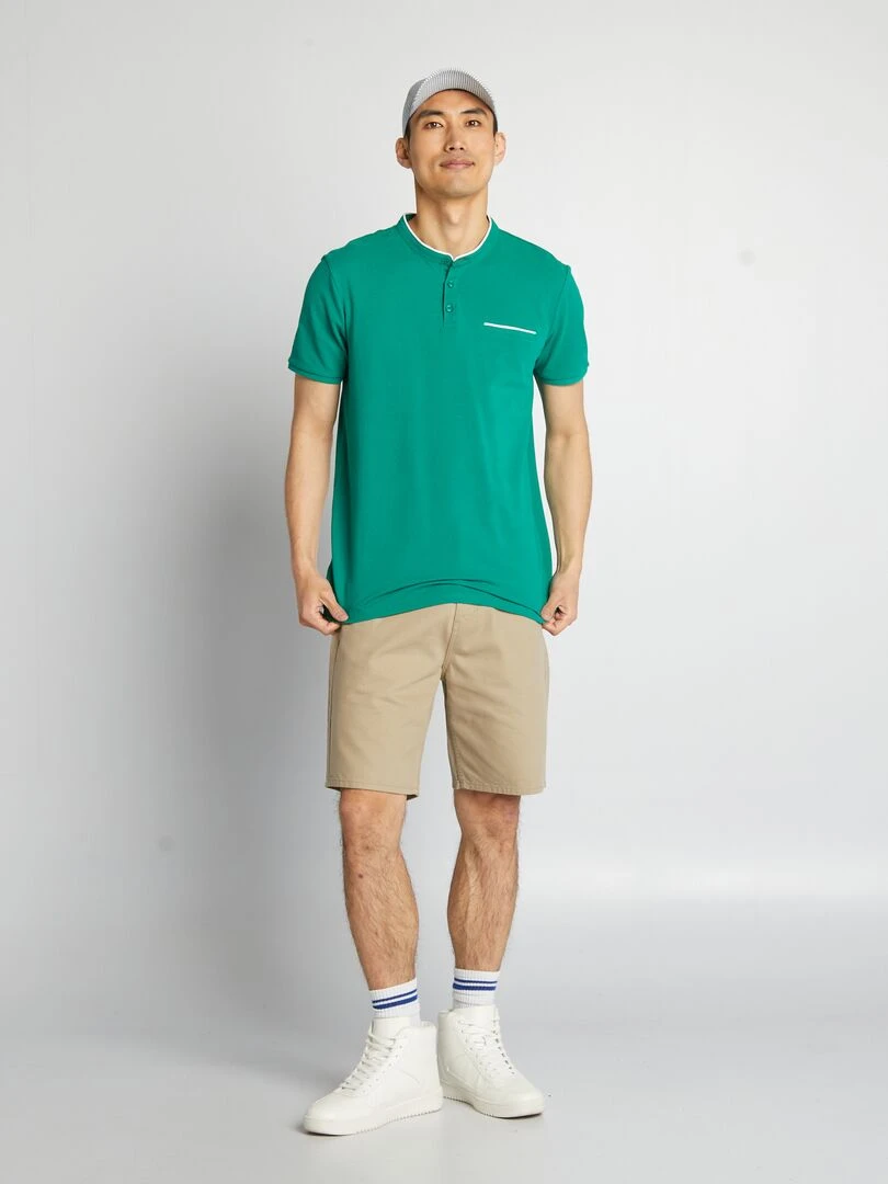 Polo à col mao en piqué de coton   Vert