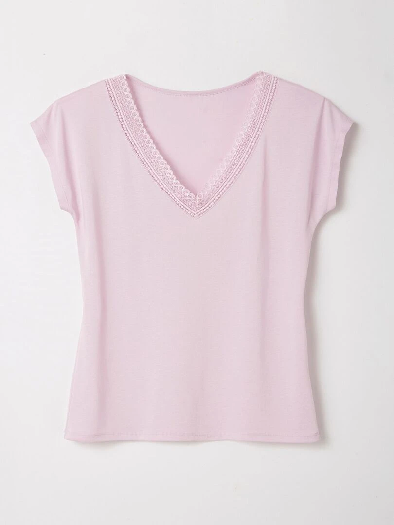 T shirt col dentelle Climatyl   Damart   Mauve lilas