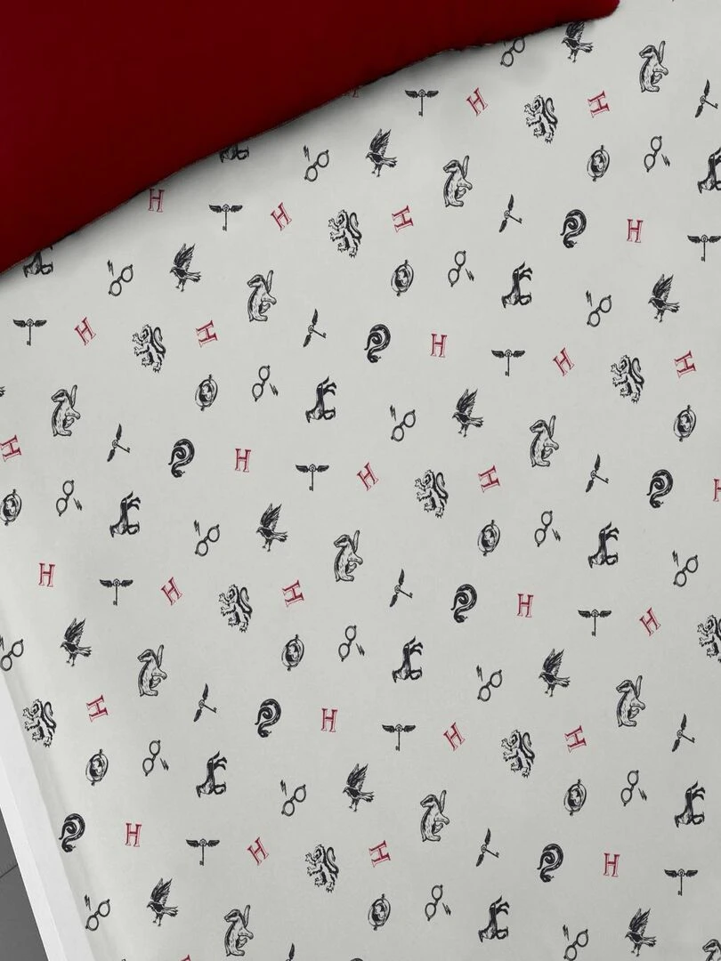 Drap Housse Double Poudlard Blanc   Blanc