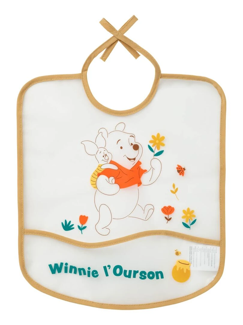 Bavoir 6 mois imperméable avec poche 28x32 cm Winnie Retro Jaune