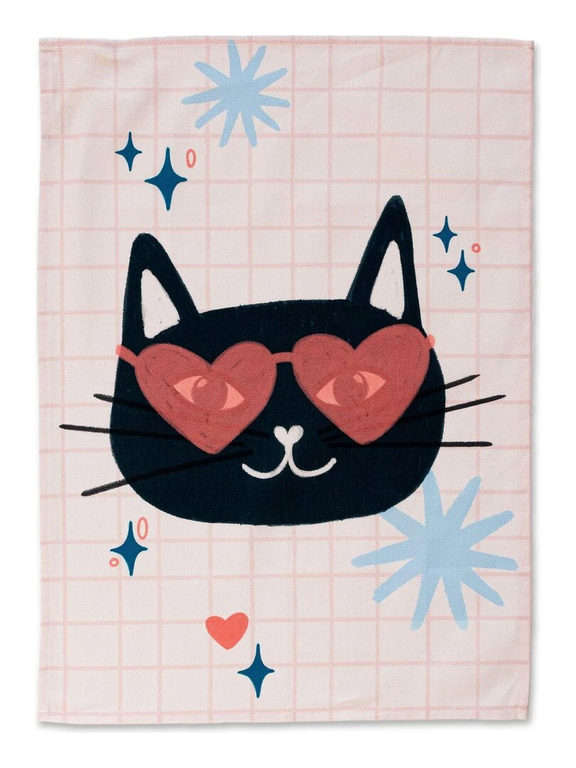 Torchon (2 pièces) Meow love "Happyfriday"   Blanc