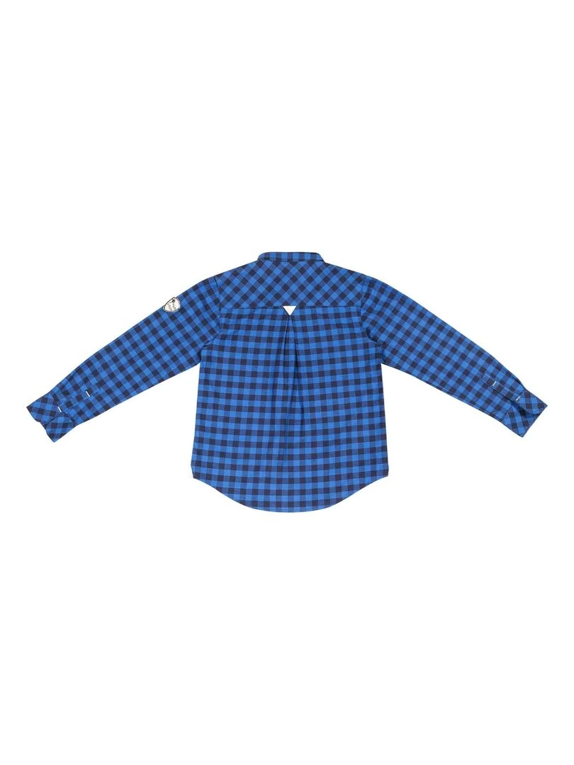 Chemise Col Mao Garçon  Carreaux Vichy Bleus  LIVERPOOL   'LA FAUTE A VOLTAIRE'   Bleu Bleu marine Bleu