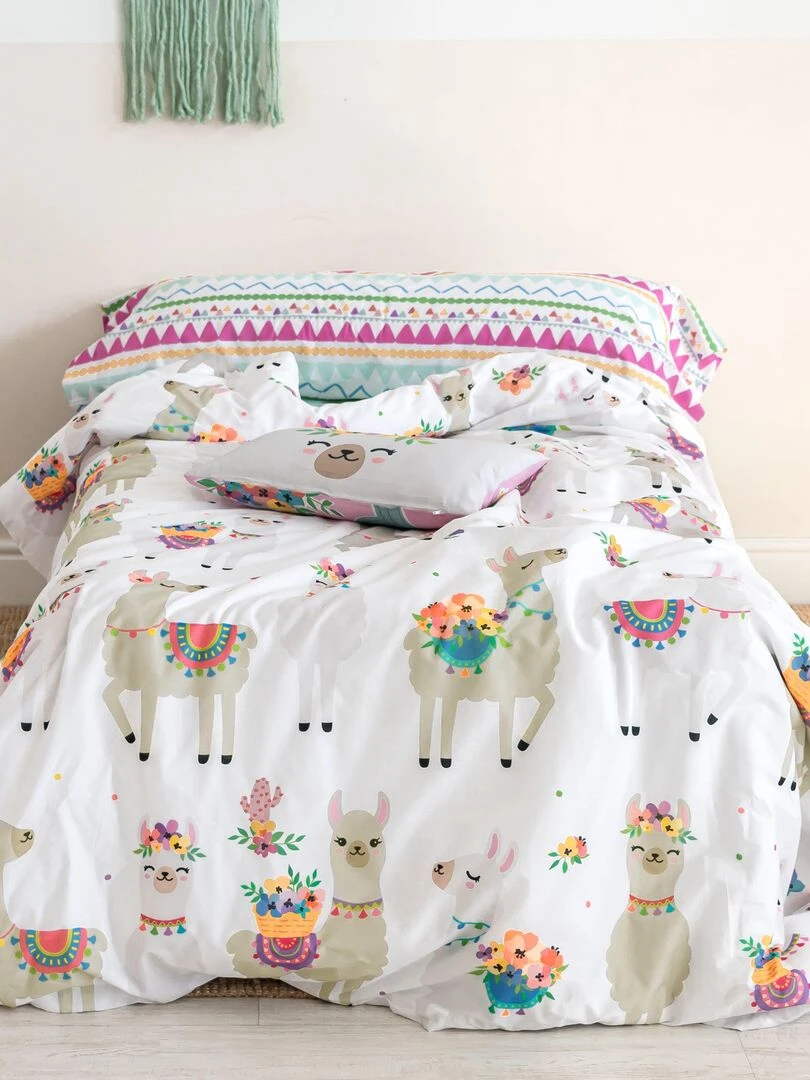 Parure housse de couette 2 pièces Cute llamas "Happyfriday" Multicolore