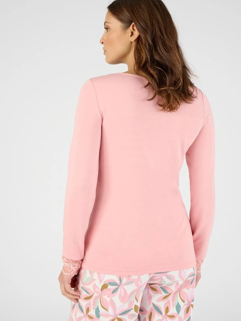 Tee shirt manches longues avec dentelle Thermolactyl   Damart   Rose