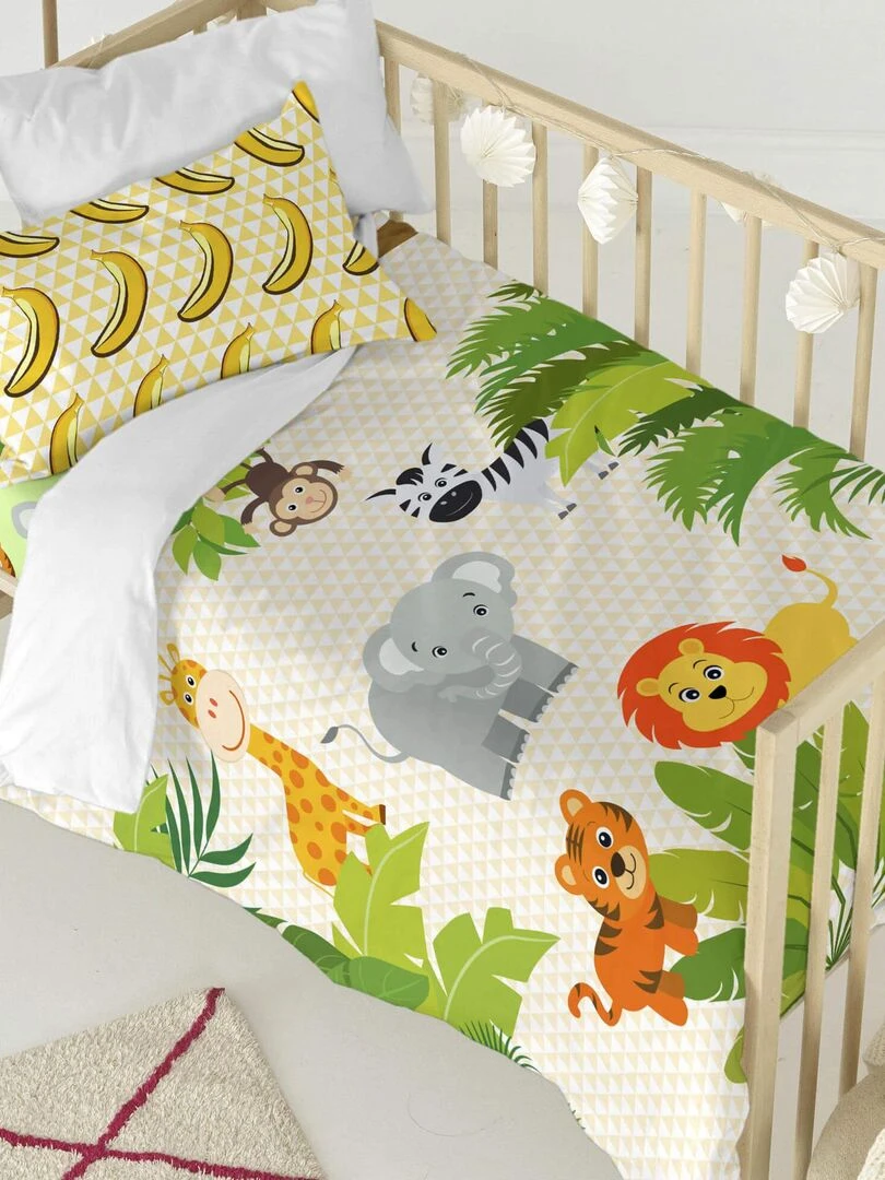Parure housse de couette 2 pièces Wild Lit Bébé "Happyfriday" Jaune