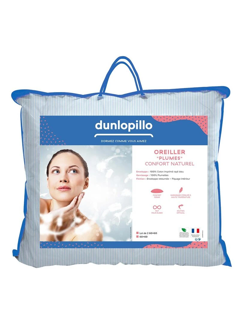 DUNLOPILLO Lot de 2 oreillers Plumes Fermes 100% plumettes Blanc
