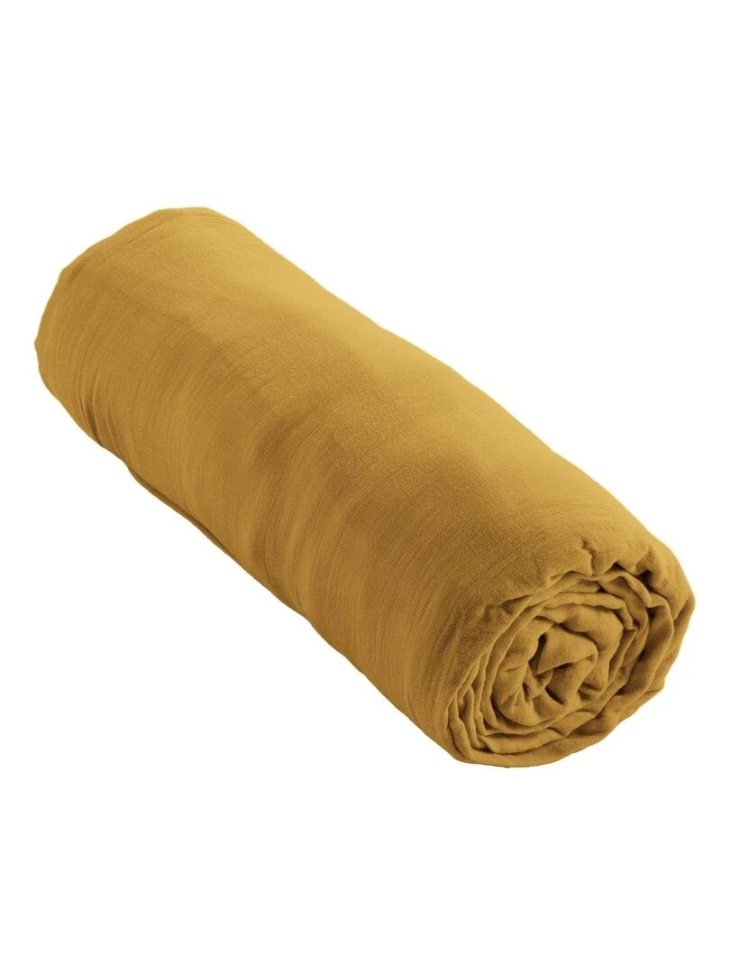 Drap Housse Double Gaze Coton Gaia Jaune foncé