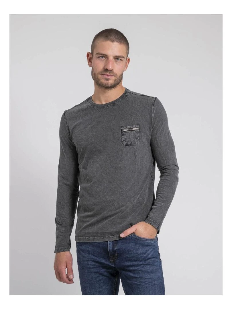 T shirt manches longues col rond pur coton JABITAL Gris