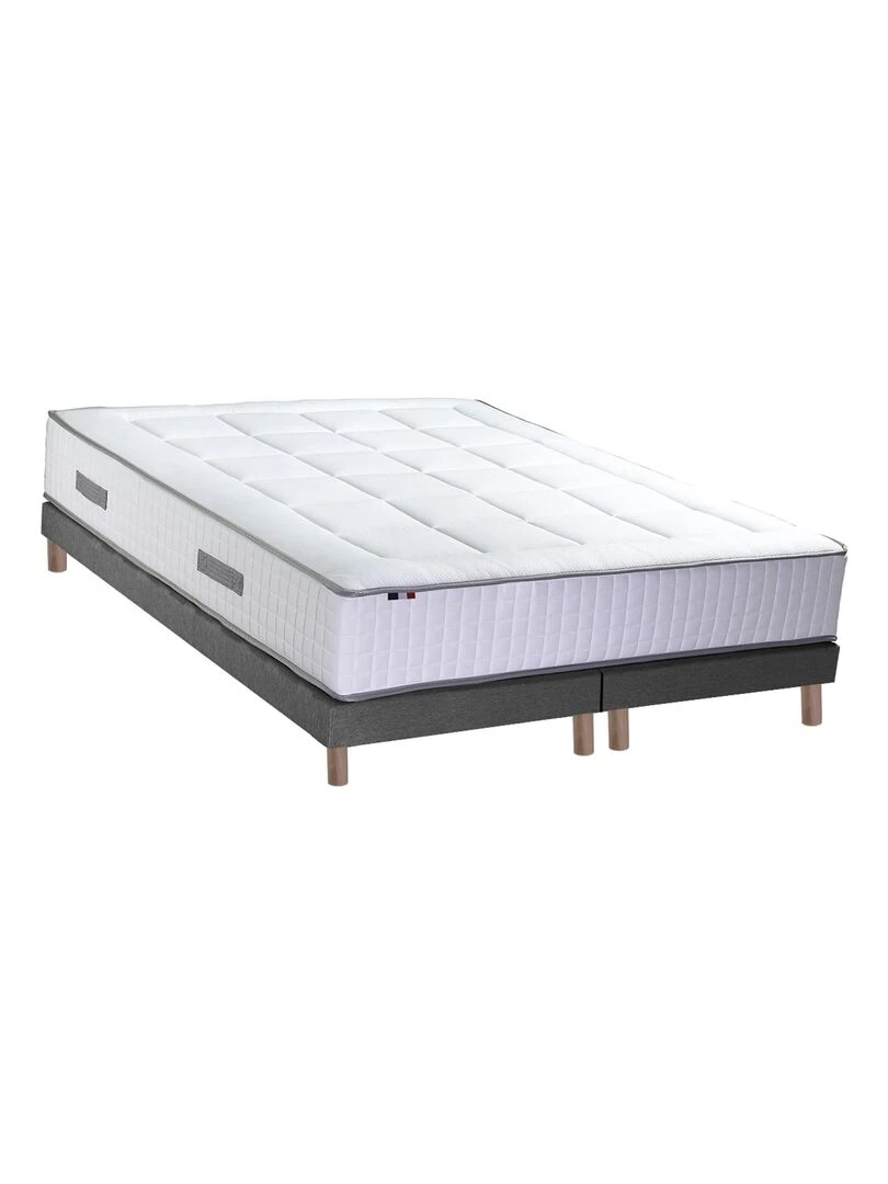 Ensemble matelas Ressorts 7 zones H30cm + sommier PALACIO 2 FABRICATION FRANCAISE Gris Blanc