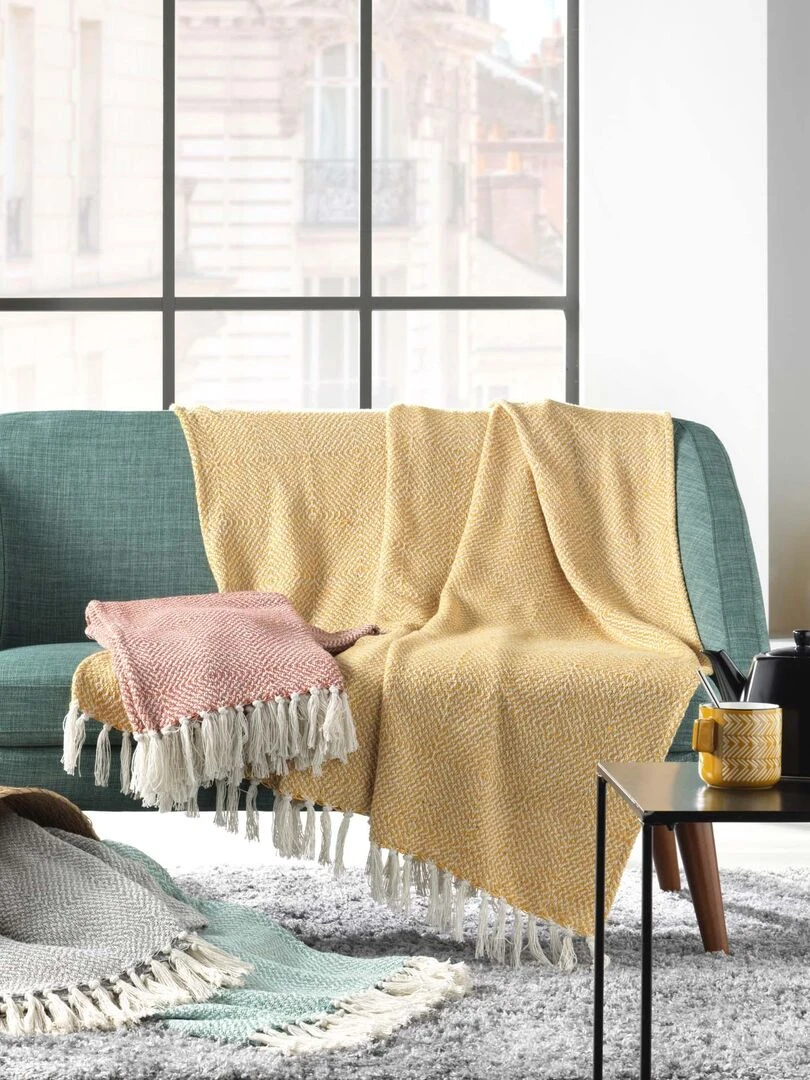 Plaid jeté de lit fauteuil Louissette   Jaune