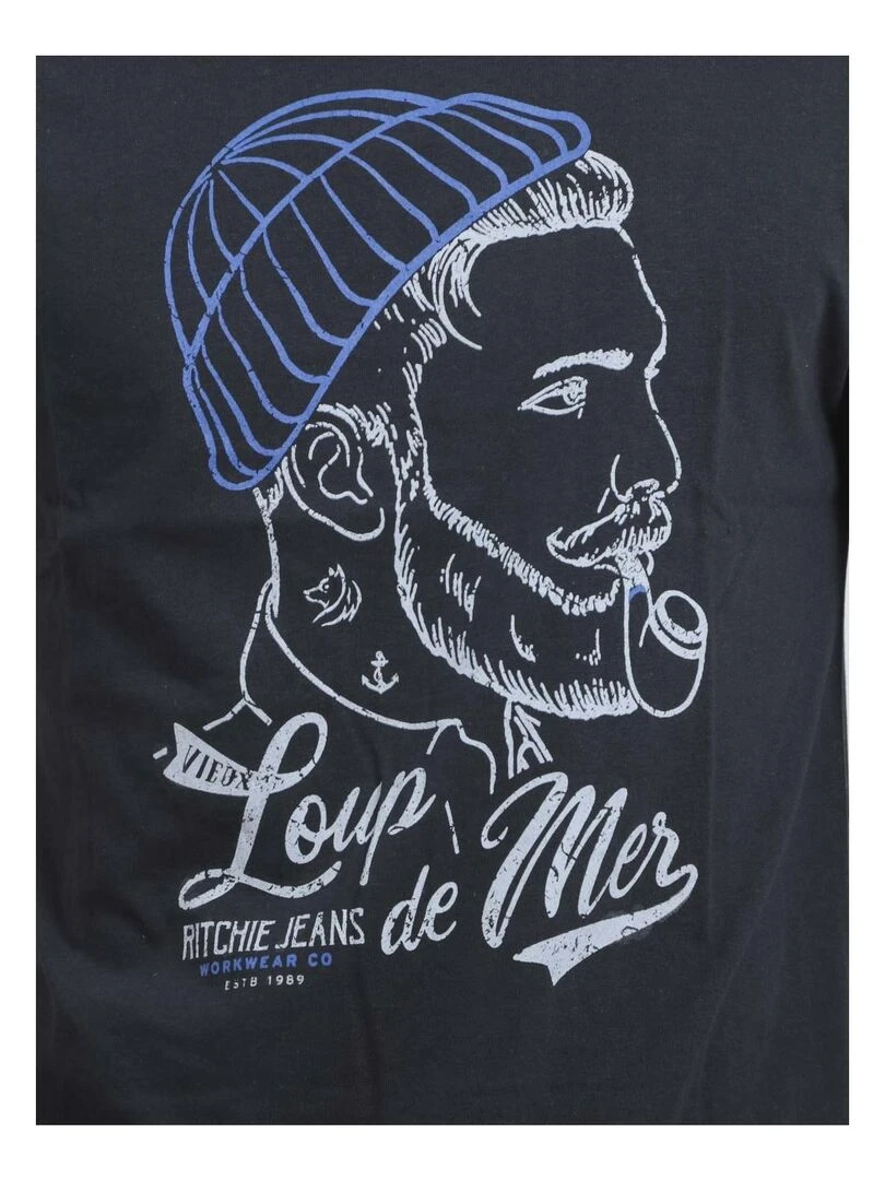 T shirt col rond pur coton JOUANCY   Bleu marine