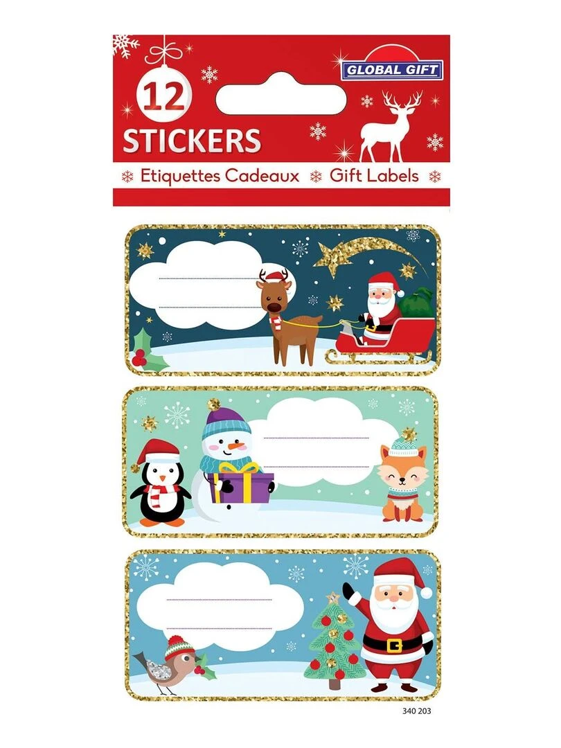 12 étiquettes adhésives de Noël Paillettes dorées N/A