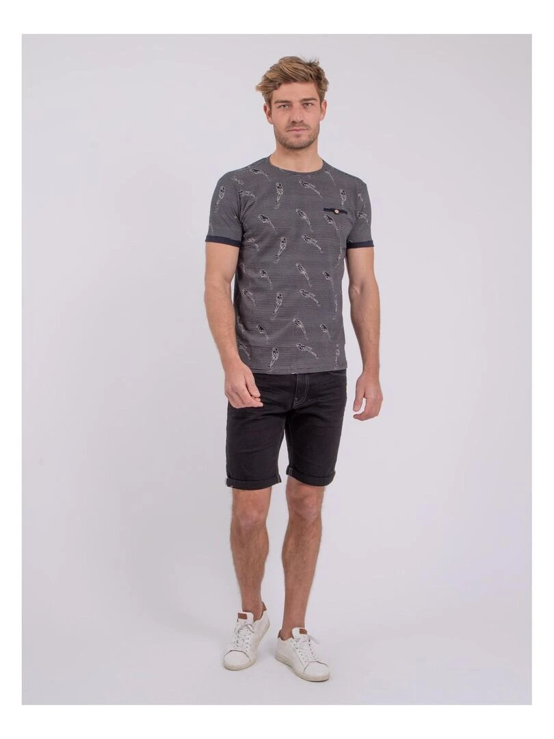 T shirt manches courtes col rond pur coton NOMITAX   Bleu marine