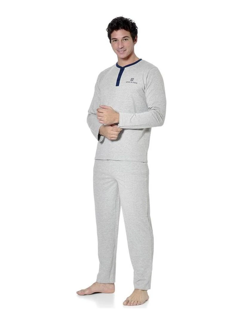 Ensemble pyjama long homme t shirt col tunisien Serge Blanco   Gris