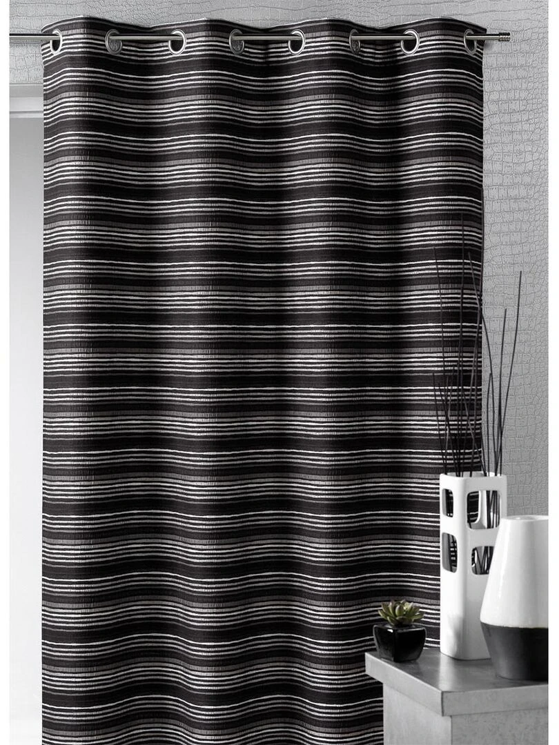 Rideau d'ameublement en jacquard à fines rayures Noir