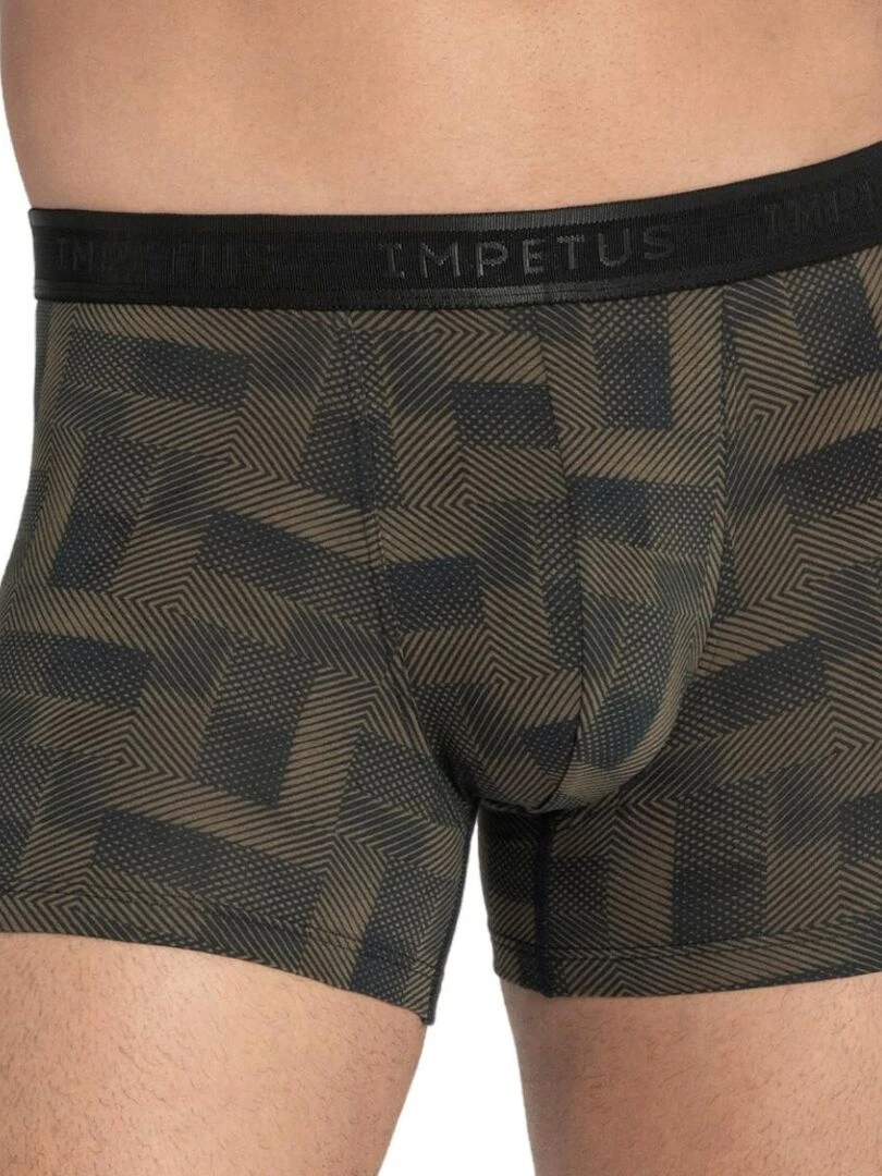 Boxer homme en coton et modal à motif géométrique Isamu Marron