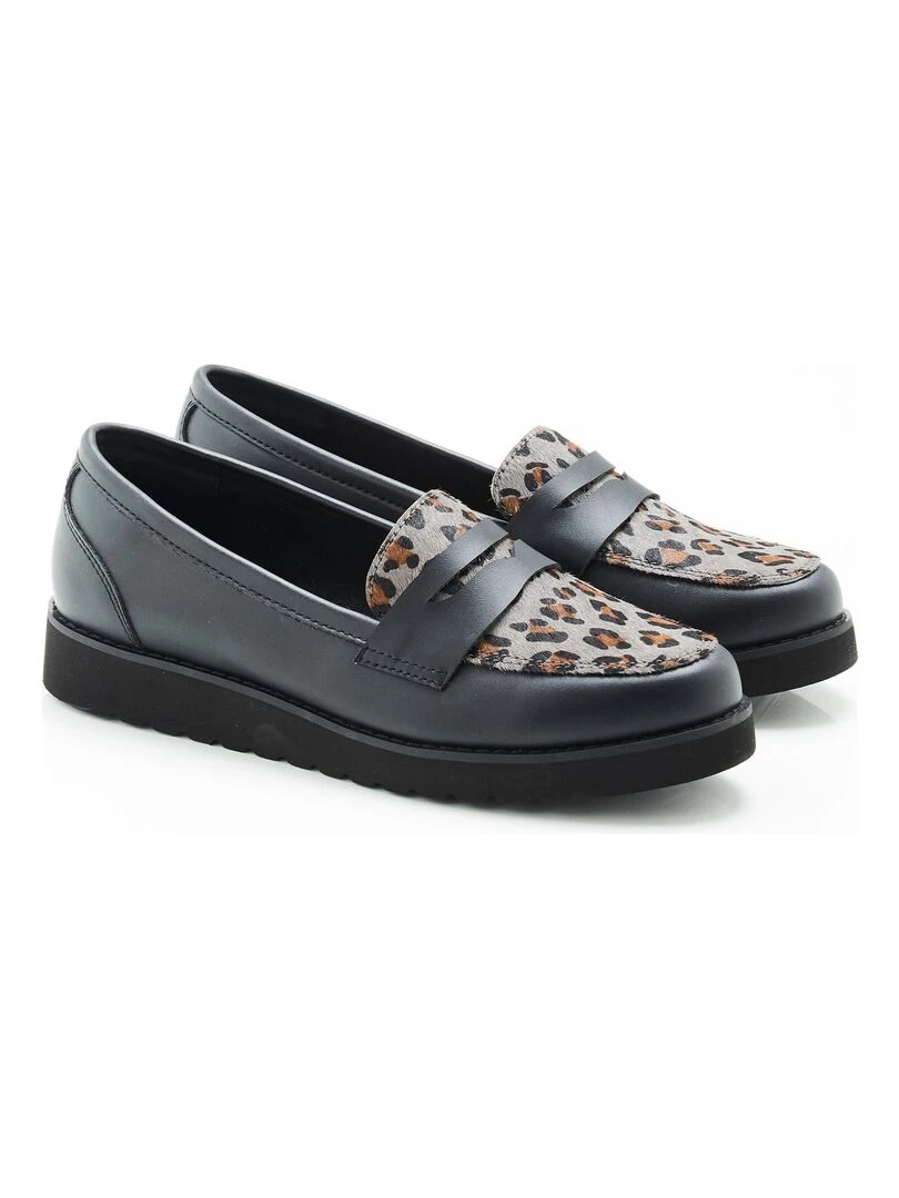 Mocassins imprimé léopard Thermolactyl Damart Noir