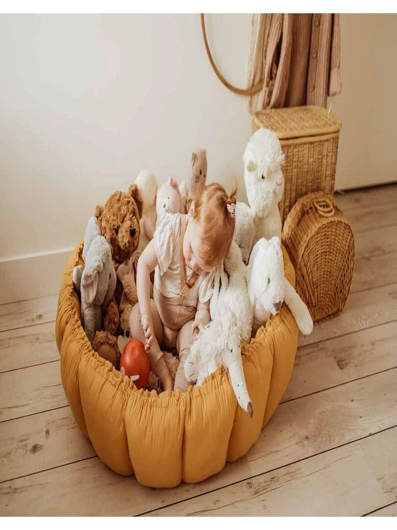 Tapis de jeu 3 en 1 en coton bio Bloom moutarde   Jaune