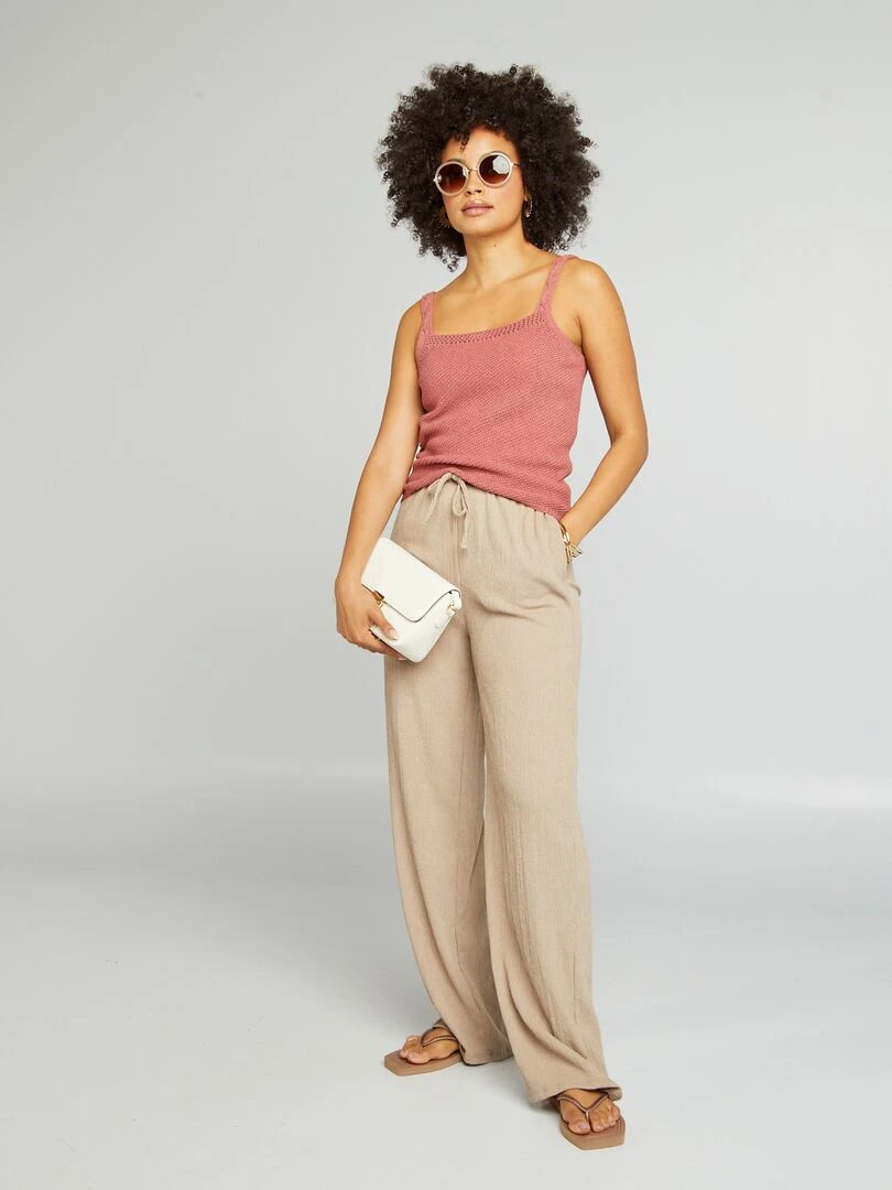 Top en crochet et fines bretelles Rose