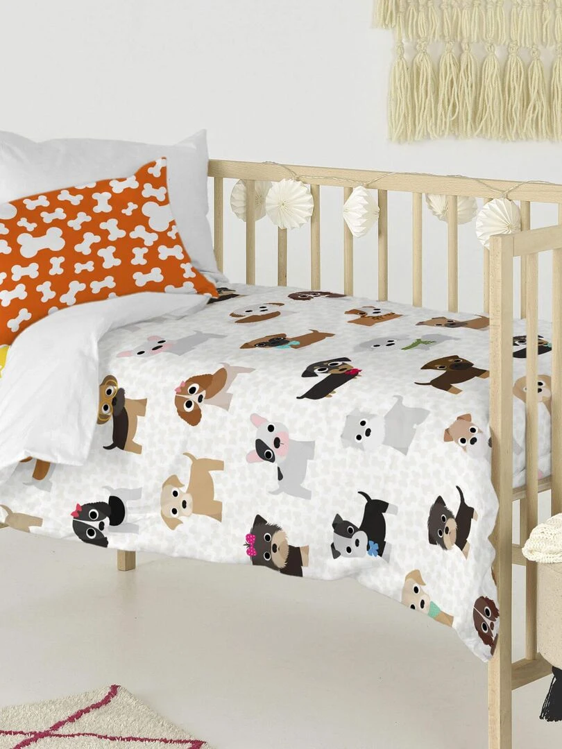 Parure housse de couette 2 pièces Dogs "Happyfriday" Blanc