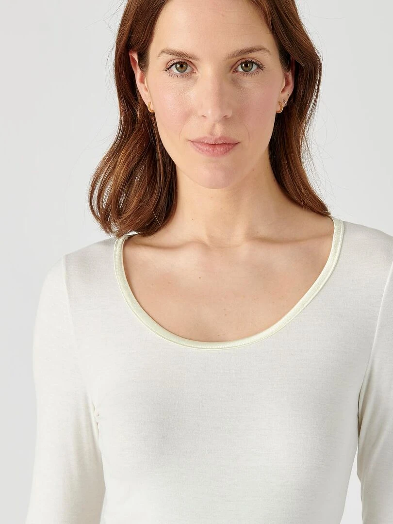 T shirt Thermolactyl Sensitive biais satin  manches longues   Damart   Blanc Ecru Blanc