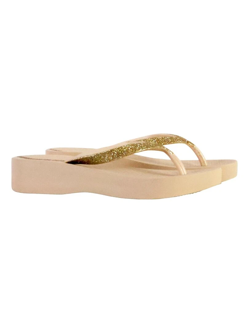 Tong Compensées à Enfiler Ipanema Mesh Chic Plat   Beige