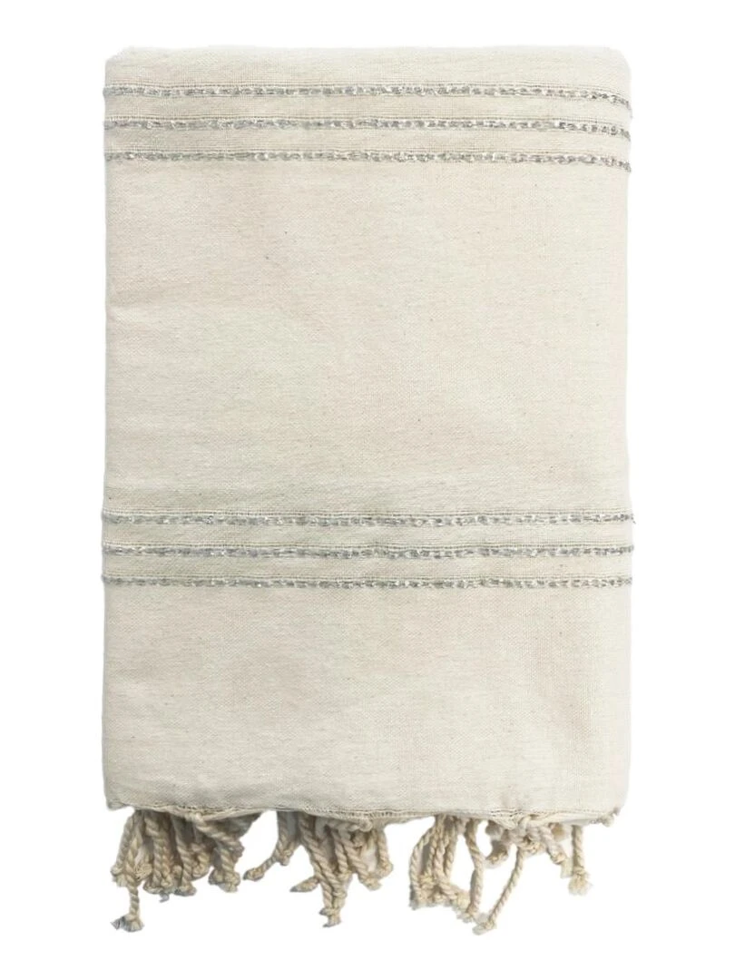 Fouta traditionnelle Isis Écru/Argent 100x200 190g/m² Ecru/Argent