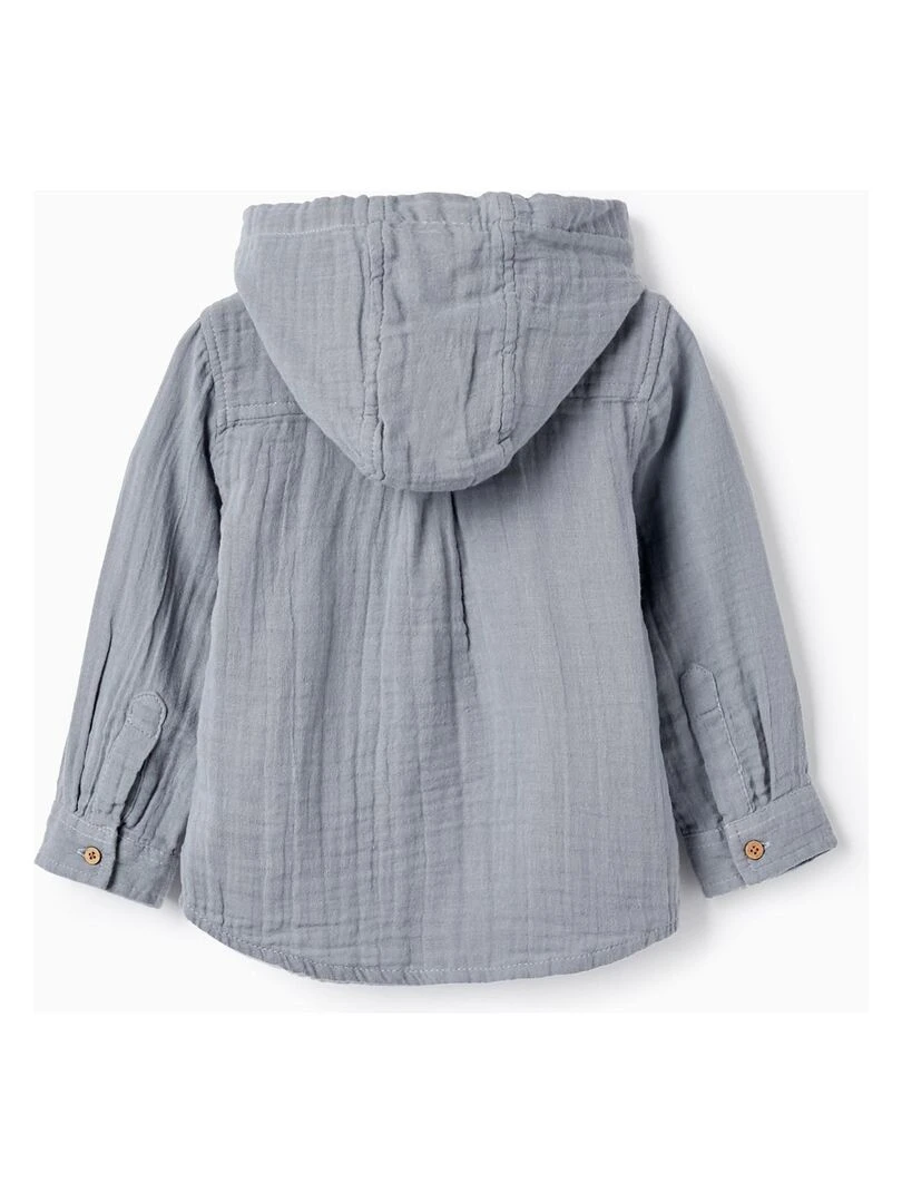 Chemise avec Capuche en Mousseline de Coton pour Bébé Garçon manches longues SICILIAN DAYS Bleu clair