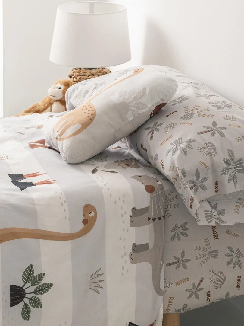 Parure housse de couette 2 pièces Dino family "Happyfriday" Blanc