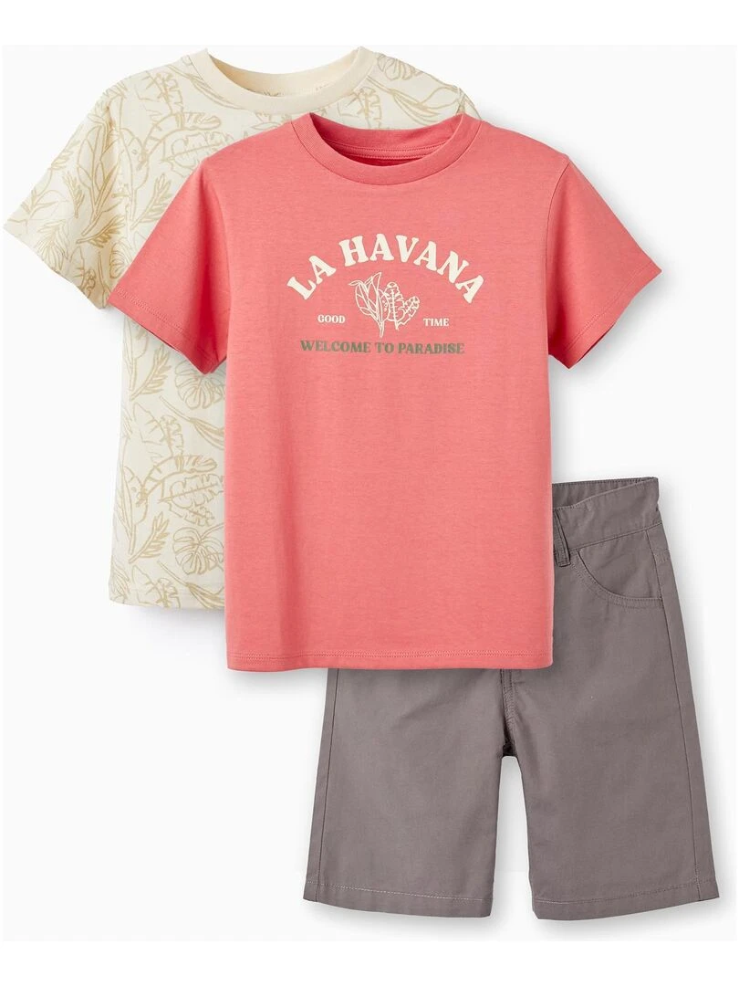 2 T shirts + Short pour Garçon 'La Havana' Rose