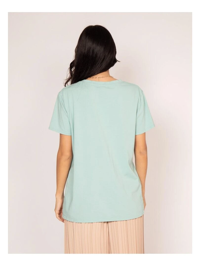T shirt col rond motifs FAIGLE Vert d'eau