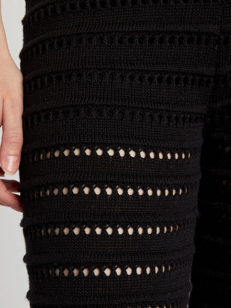 Pantalon large à taille élastiquée en maille ajourée   noir