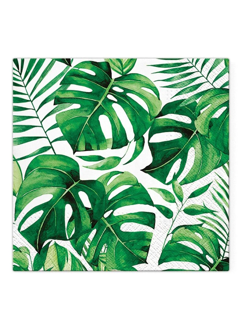 Lot de 20 serviettes en papier 33 x 33 cm Feuilles monstera Vert